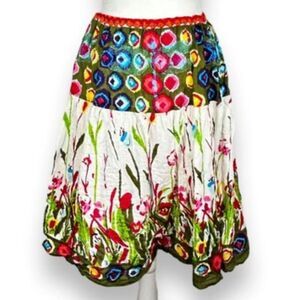 Life Style Colorful Floral Cotton boho  A-Line Lined  Skirt, Size L